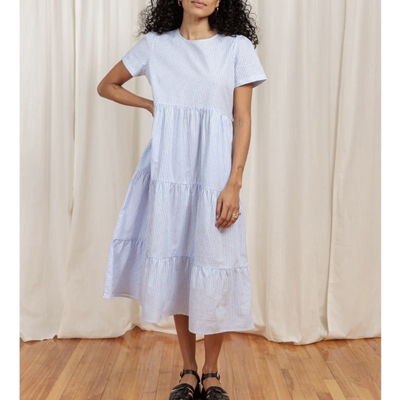 🆕 TRADLANDS CHALET TIERED DRESS COTTON LINEN HARBOR XS - Picture 3 of 8